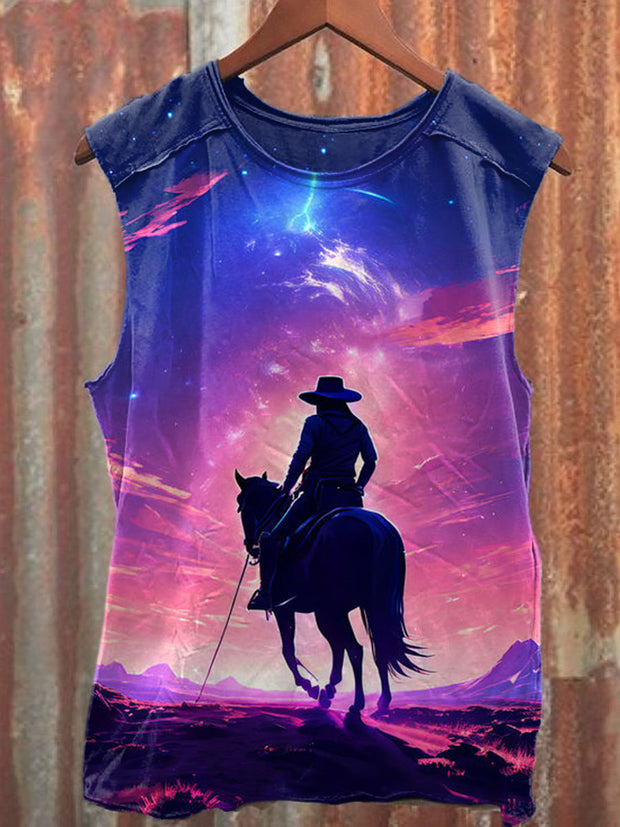 Unisex Western Riding Art Illustration Print Casual Tank Top