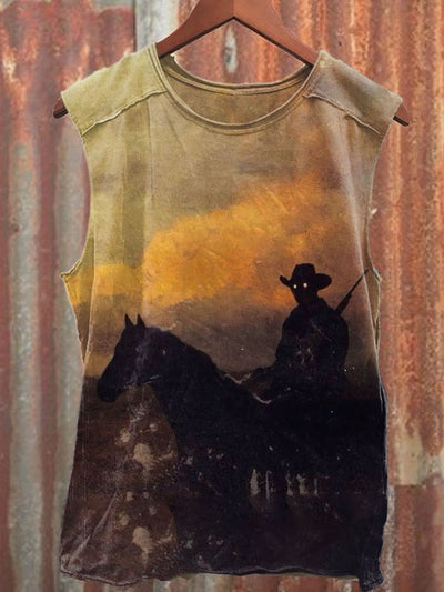 Unisex Western Riding Art Illustration Print Casual Tank Top