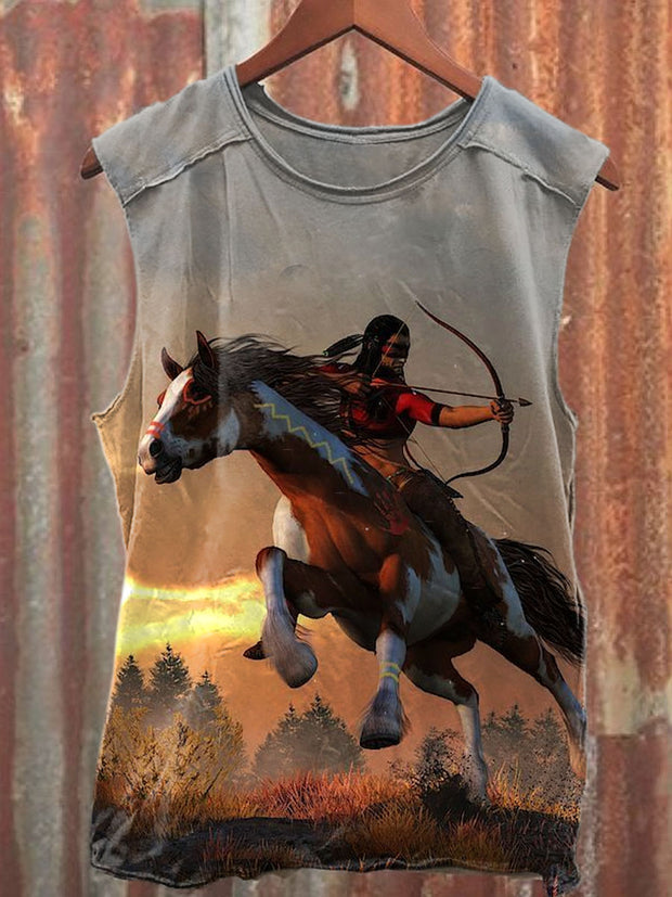 Unisex Aboriginal Tribal Horseback Riding Art Illustration Casual Tank Top