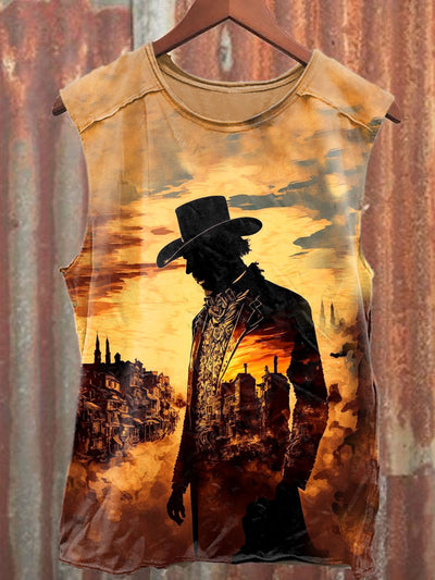 Unisex Western Cowboy Art Illustration Print Casual Tank Top