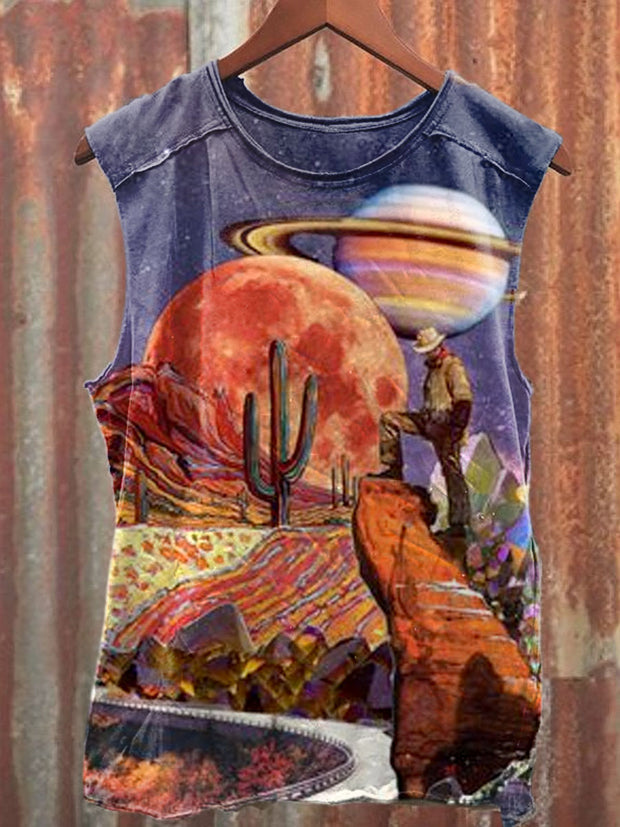 Unisex Fantasy Western Cowboy Art Illustration Printed Casual Tank Top