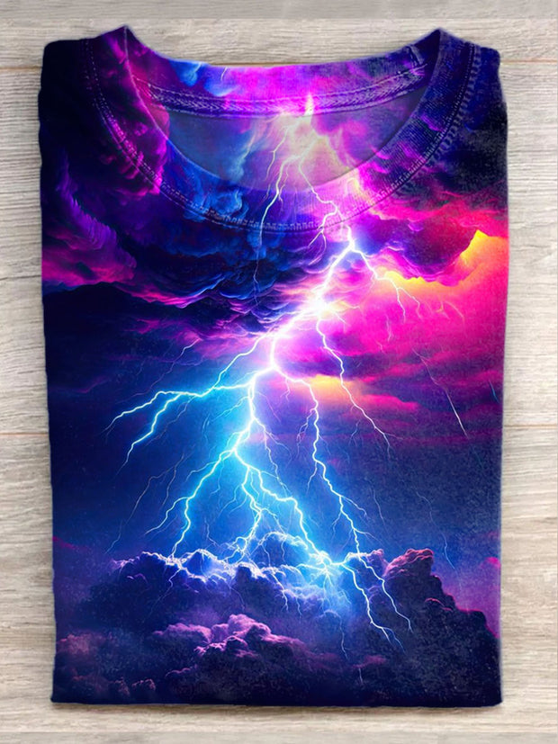 Unisex Fantasy Color Lightning Art Illustration Print Casual T-Shirt