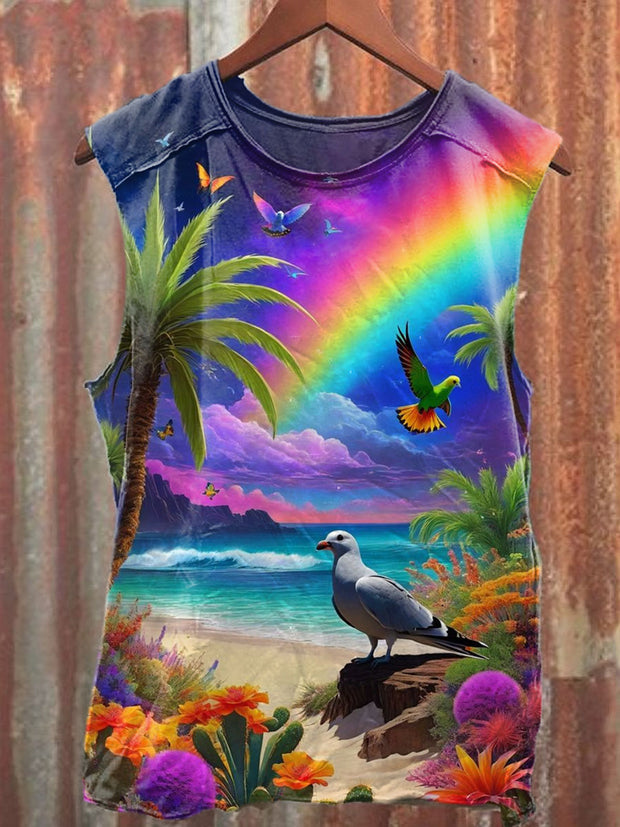 Unisex Fantasy Beach Art Illustration Print Casual Tank Top