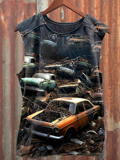 Unisex Abandoned Car Art Illustration Print Casual Tank Top