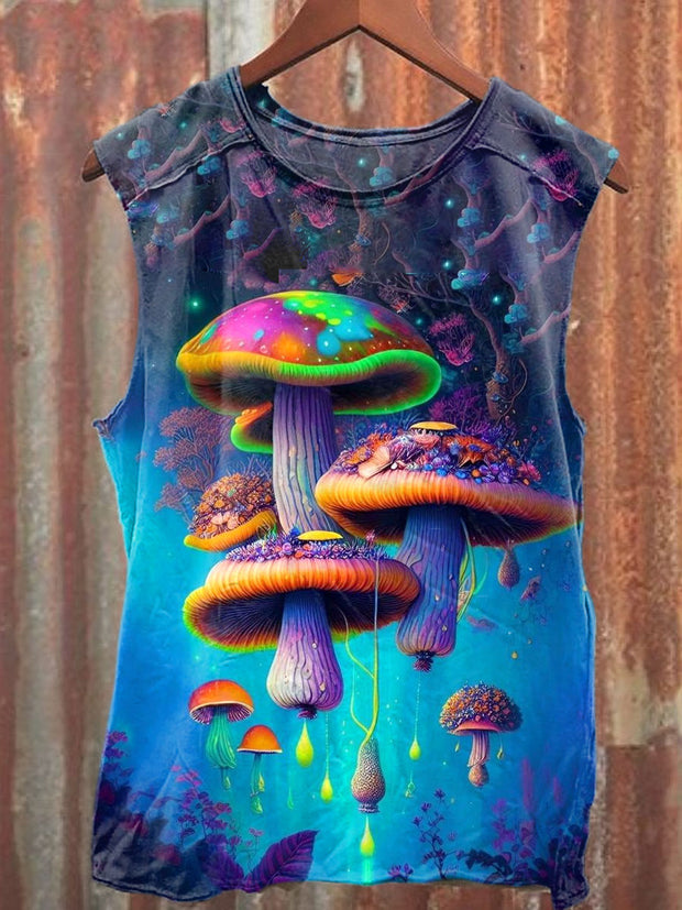 Unisex Fantasy Mushroom World Art Illustration Printed Casual Tank Top