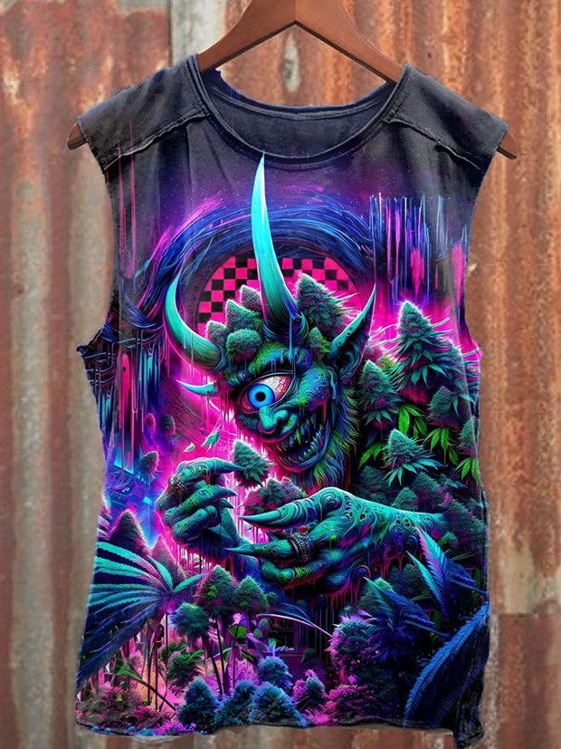 Unisex Fantasy Punk Demon Art Illustration Printed Casual Tank Top