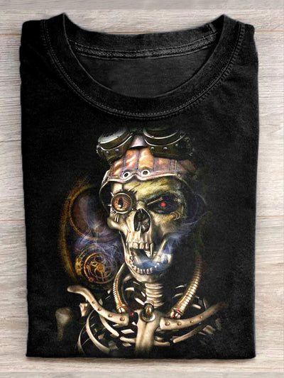 Unisex Steampunk Skull Age Art Illustration Printed Casual T-Shirt