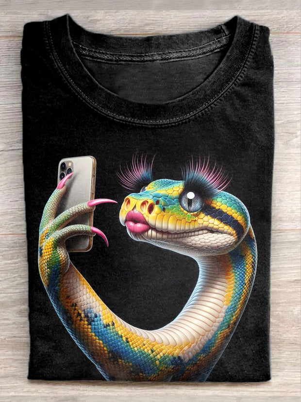 Unisex Western Funny Rattlesnake Art Illustration Print Casual T-Shirt