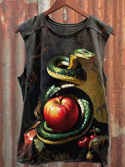 Unisex Funny Snake Art Illustration Printed Casual Cotton Tank Top