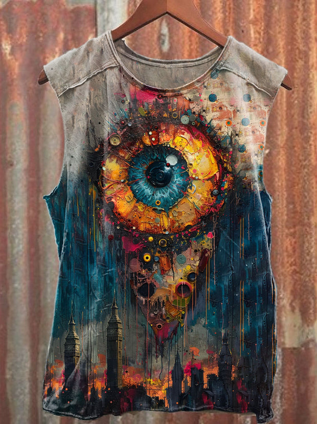 Unisex Abstract Eyes Art Painting Pattern Casual Cotton Tank Top