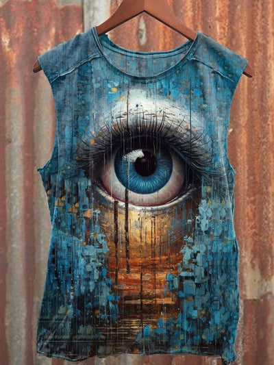 Unisex Abstract Eyes Art Painting Pattern Casual Cotton Tank Top