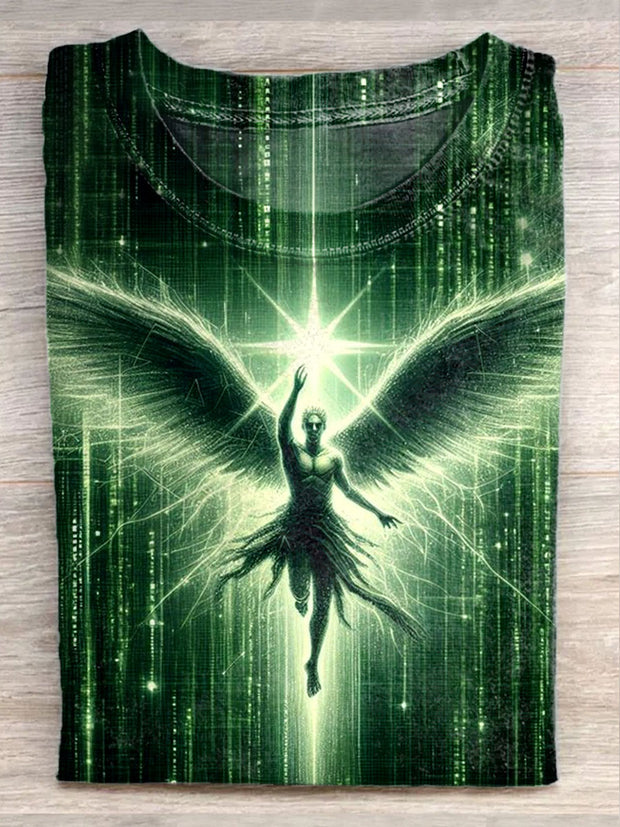 Unisex Future Technology Angel Art Illustration Printed Casual Cotton T-Shirt