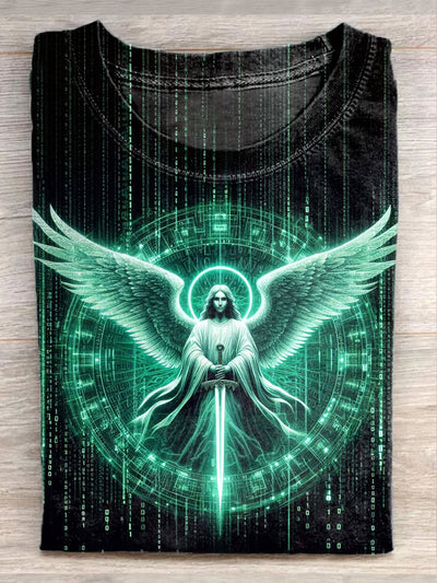 Unisex Future Technology Angel Art Illustration Printed Casual Cotton T-Shirt