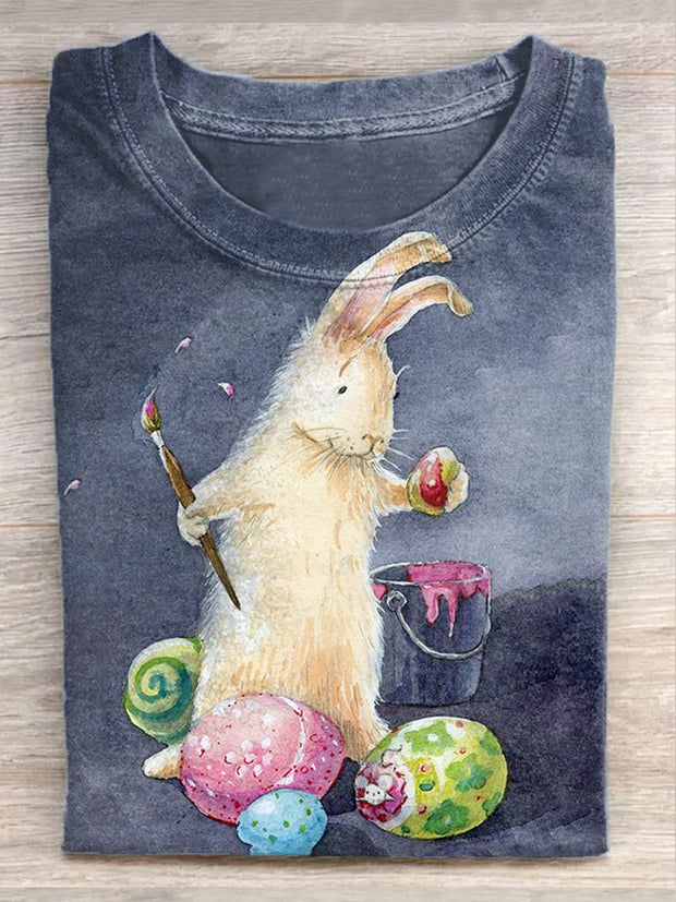 Unisex Easter Cute Bunny Illustration Print Casual T-Shirt