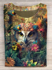 Unisex Fierce Owl Illustration Print Casual Crew Neck T-Shirt