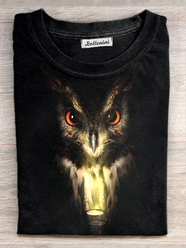 Unisex Fierce Owl Illustration Print Casual Round Neck T-Shirt