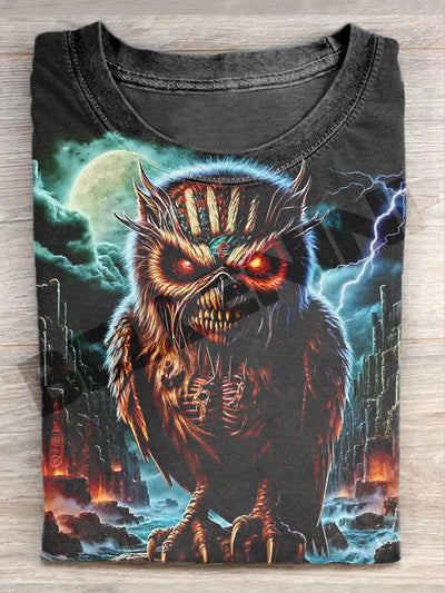 Unisex Scary Owl Art Illustration Print Casual Short Sleeve T-Shirt