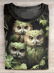 Unisex Owl Illustration Printed Casual Short Sleeve T-Shirt