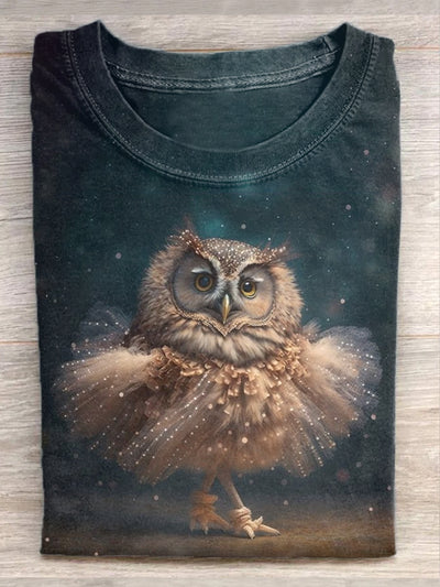 Unisex Owl Art Illustration Print Casual Short Sleeve T-Shirt