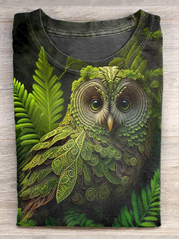 Unisex Owl Illustration Printed Casual Short Sleeve T-Shirt