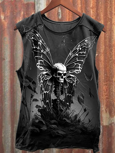 Unisex Black Butterfly Art Illustration Printed Casual Cotton Tank Top