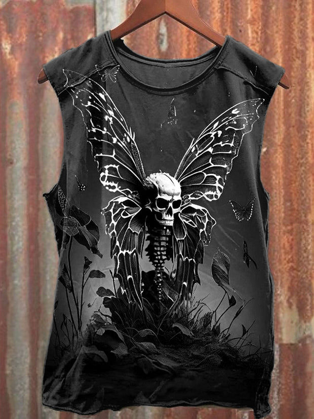 Unisex Black Butterfly Art Illustration Printed Casual Cotton Tank Top