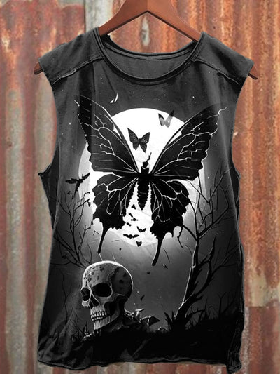 Unisex Black Butterfly Art Illustration Printed Casual Cotton Tank Top