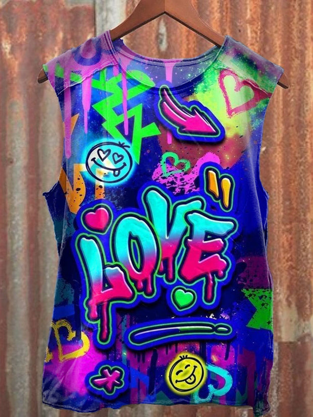 Unisex Neon Art Graffiti Pattern Casual Cotton Tank Top