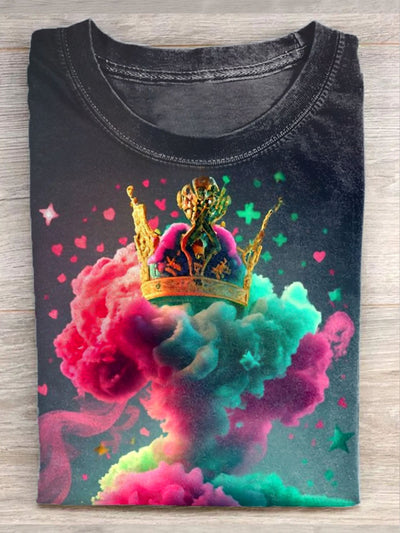 Unisex Fantasy Crown Art Illustration Printed Casual Cotton T-Shirt