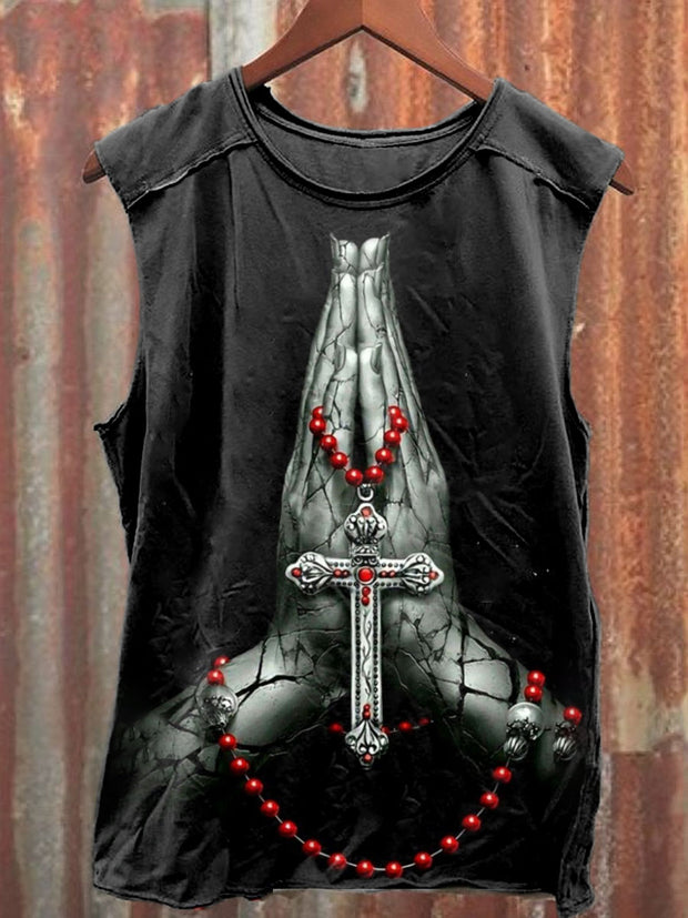 Unisex Cool Cross Decorative Art Illustration Printed Casual Cotton Tank Top