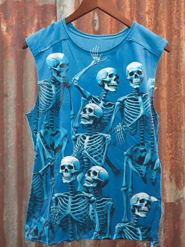 Unisex Skull Disco Art Illustration Printed Casual Cotton Tank Top