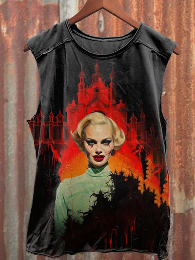 Unisex Female Devil Art Illustration Printed Casual Cotton Tank Top