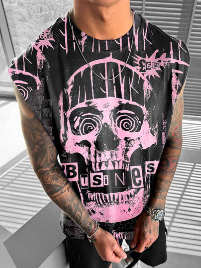 Men's Retro Skull Art Illustration Printed Casual Cotton Tank Top