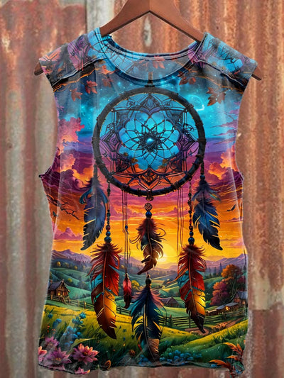 Unisex Wind Chime Art Illustration Printed Casual Cotton Tank Top