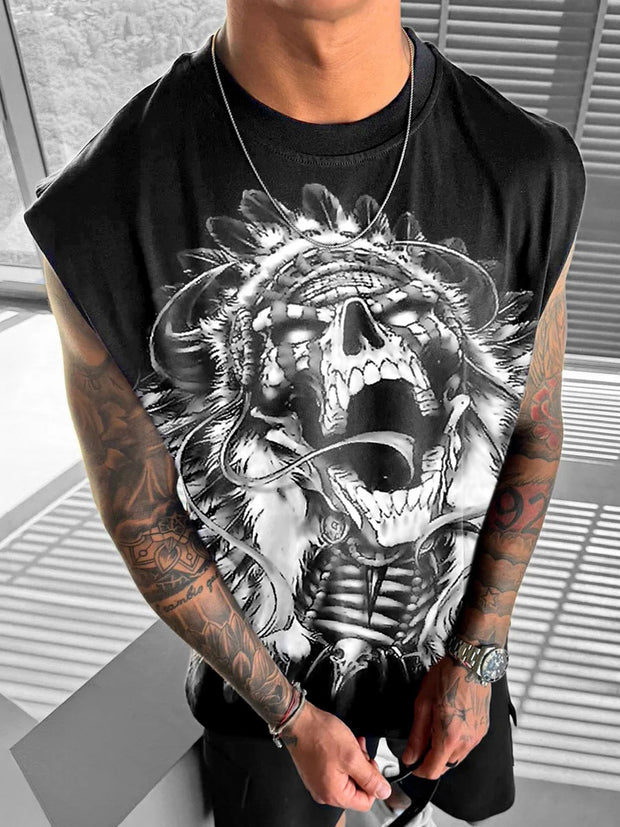 Men‘s Skull Art Illustration Printed Casual Cotton Tank Top