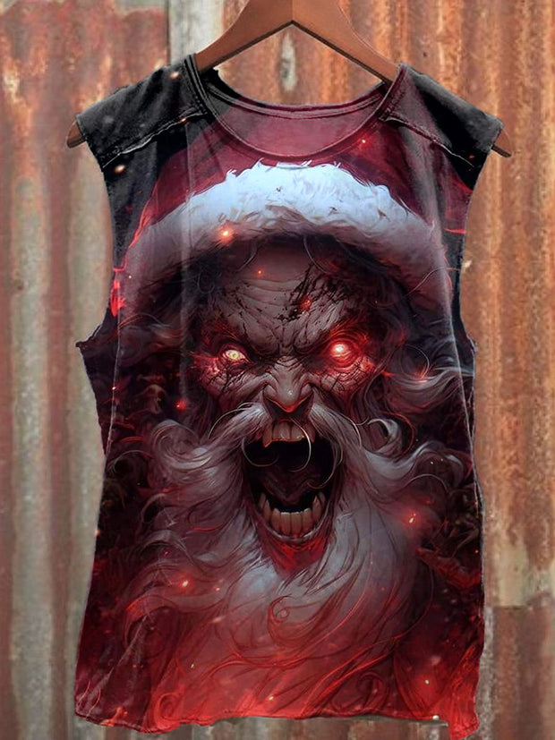 Unisex Christmas Monster Art Illustration Printed Casual Cotton Tank Top