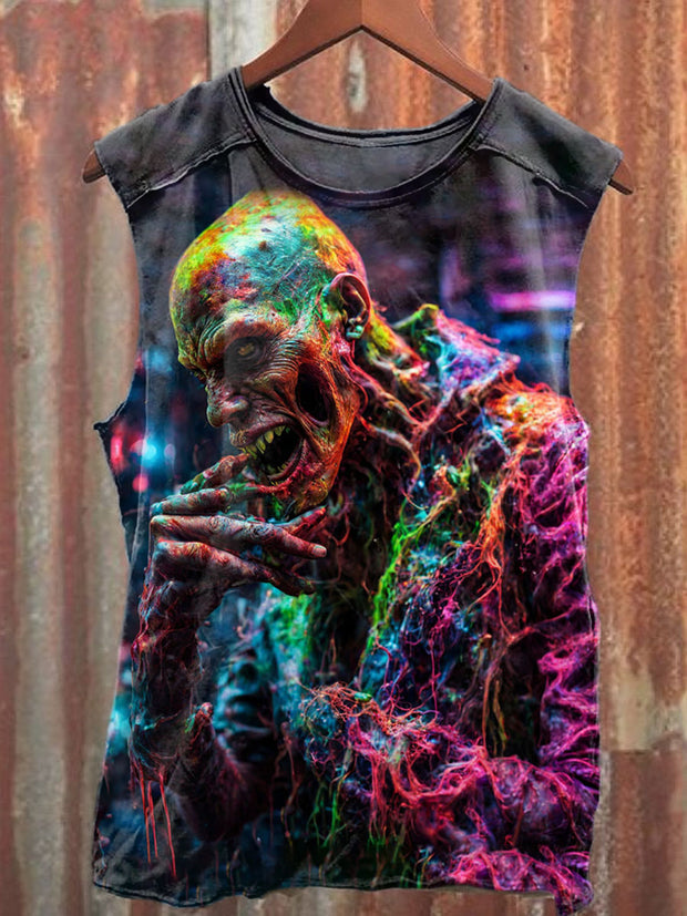 Unisex Halloween Fantasy Zombie Art Illustration Printed Casual Cotton Tank Top