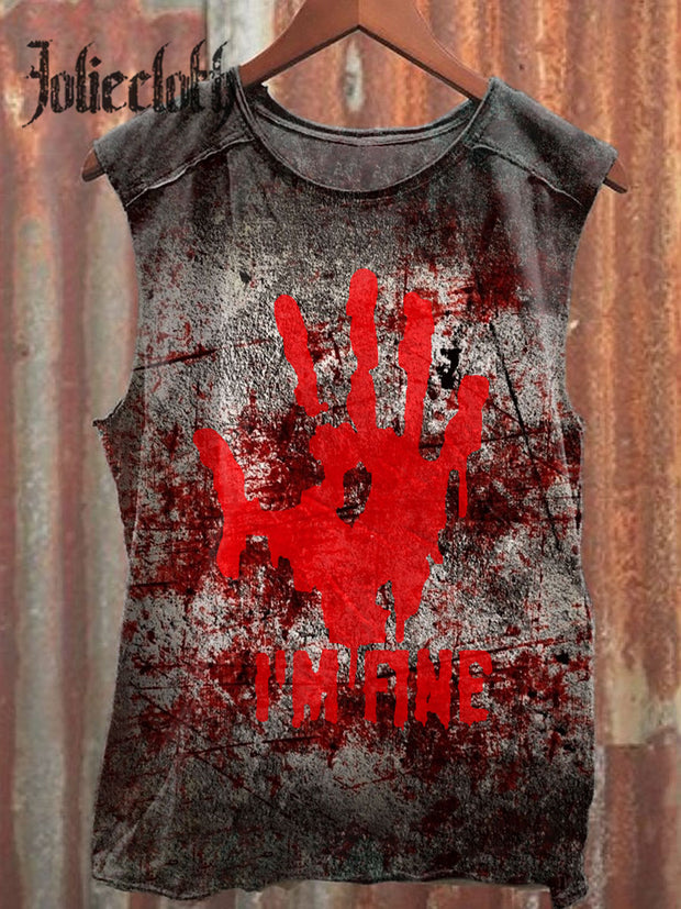 Unisex Horror Halloween Blood Art Illustration Printed Casual Cotton Tank Top