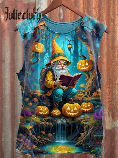 Unisex Halloween Cute Gnome Art Illustration Printed Casual Cotton Tank Top