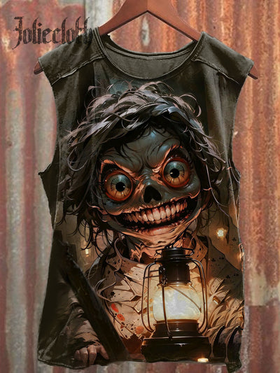 Unisex Horror Halloween Puppet Art Illustration Printed Casual Cotton Tank Top