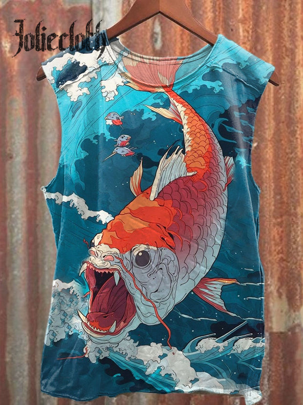 Unisex Underwater World Goldfish Art Illustration Printed Casual Cotton Tank Top