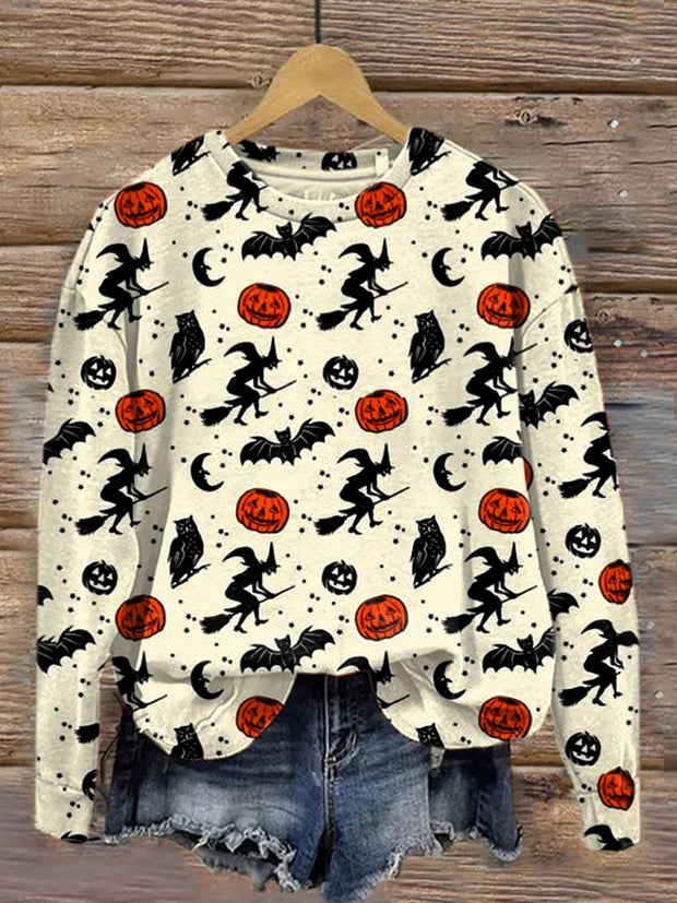 Unisex Halloween Art Illustration Printed Casual Round Neck Sweatshirt