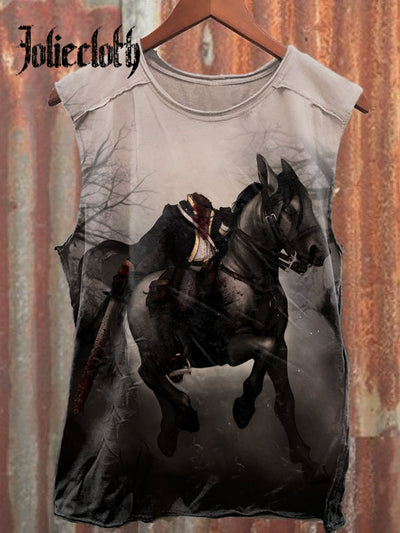 Unisex Halloween Headless Horseman Art Illustration Printed Casual Cotton Tank Top