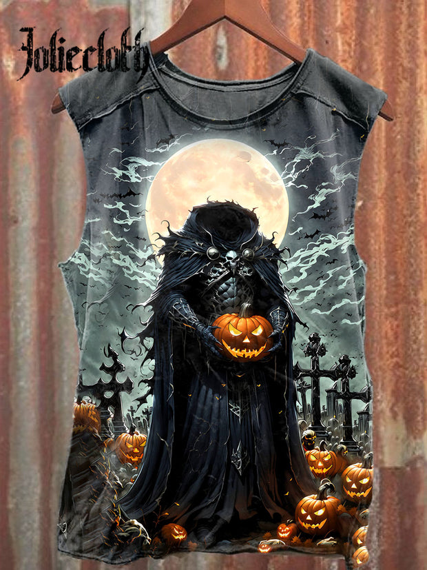 Unisex Halloween Headless Horseman Art Illustration Printed Casual Cotton Tank Top