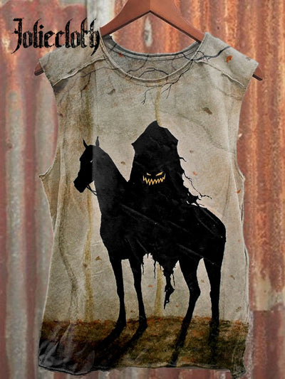 Unisex Halloween Headless Horseman Art Illustration Printed Casual Cotton Tank Top