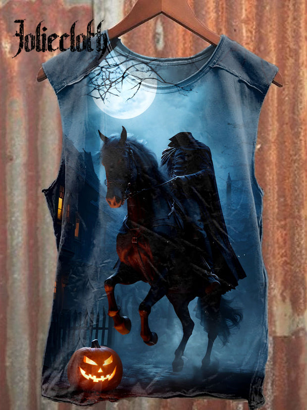 Unisex Halloween Headless Horseman Art Illustration Printed Casual Cotton Tank Top