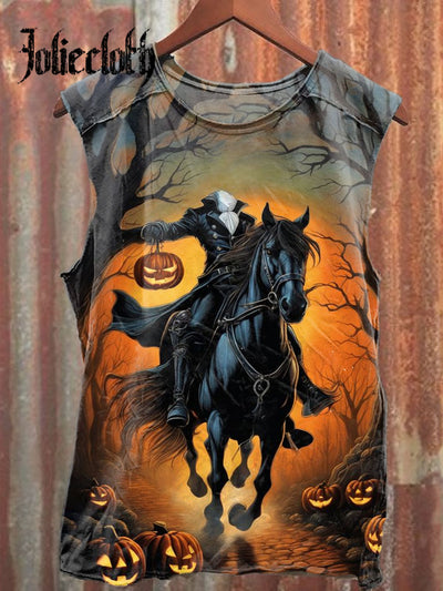 Unisex Halloween Headless Horseman Art Illustration Printed Casual Cotton Tank Top