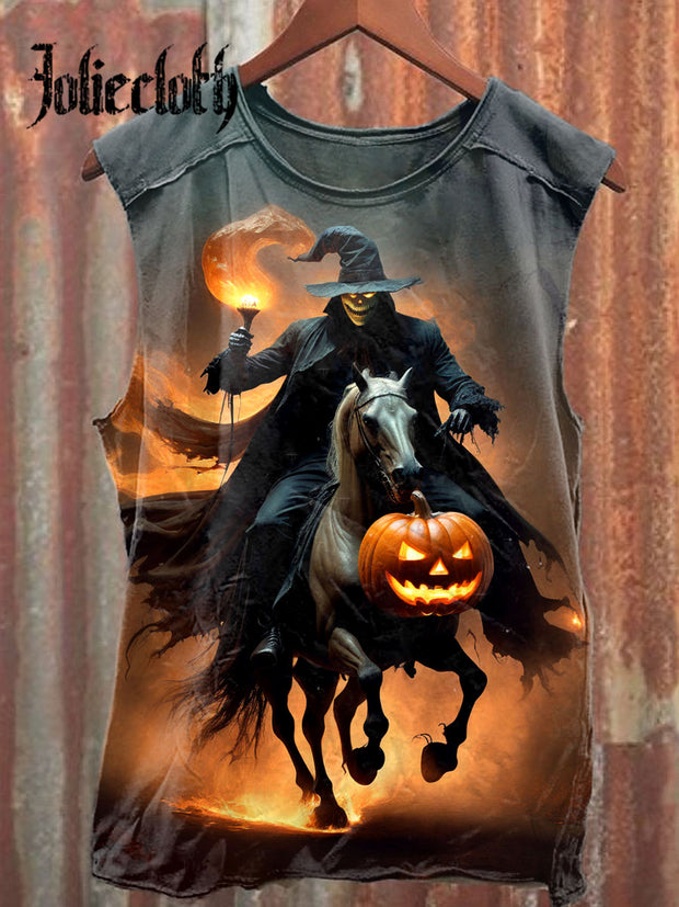 Unisex Halloween Headless Horseman Art Illustration Printed Casual Cotton Tank Top