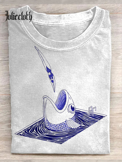 Unisex Fishing Enthusiasts Art Illustration Print Casual Cotton Round Neck T-Shirt