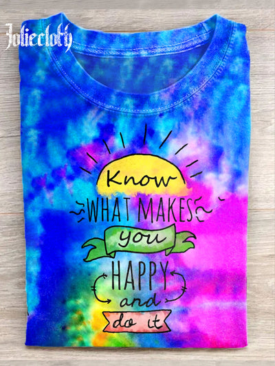 Unisex Colorful Tie-Dye Art Illustration Printed Casual Cotton Crew Neck T-Shirt